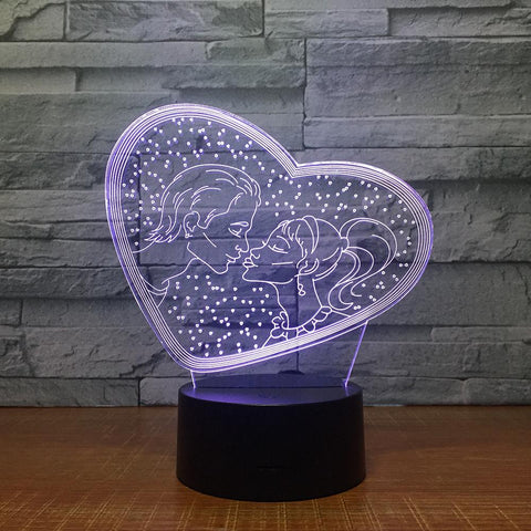 Image of Festival Lover Kissing Love Heart 3D Illusion Lamp Night Light 3DL1525