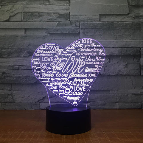 Image of Festival Valentine's Heart Shape 3D Illusion Lamp Night Light 3DL1526