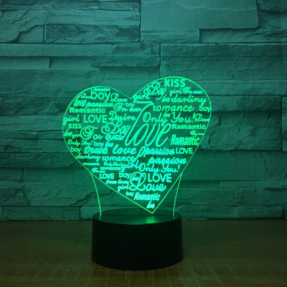 Festival Valentine's Heart Shape 3D Illusion Lamp Night Light 3DL1526