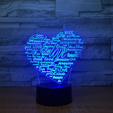 Image of Festival Valentine's Heart Shape 3D Illusion Lamp Night Light 3DL1526