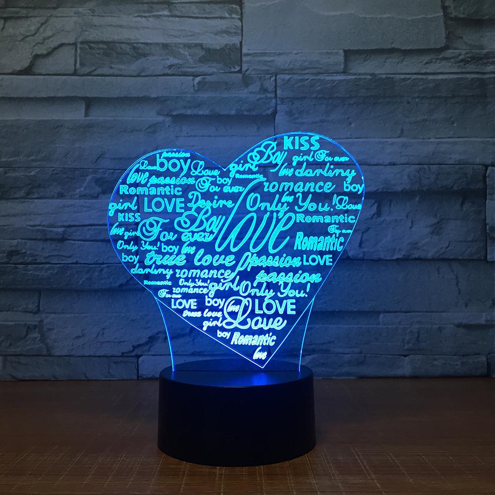 Festival Valentine's Heart Shape 3D Illusion Lamp Night Light 3DL1526