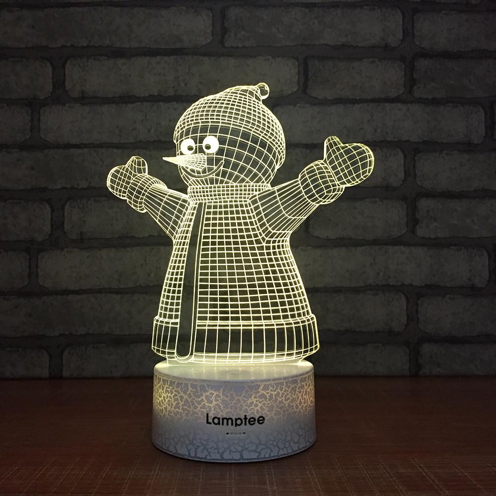 Crack Lighting Base Festival Cute Christmas Snowman 3D Illusion Lamp Night Light 3DL153
