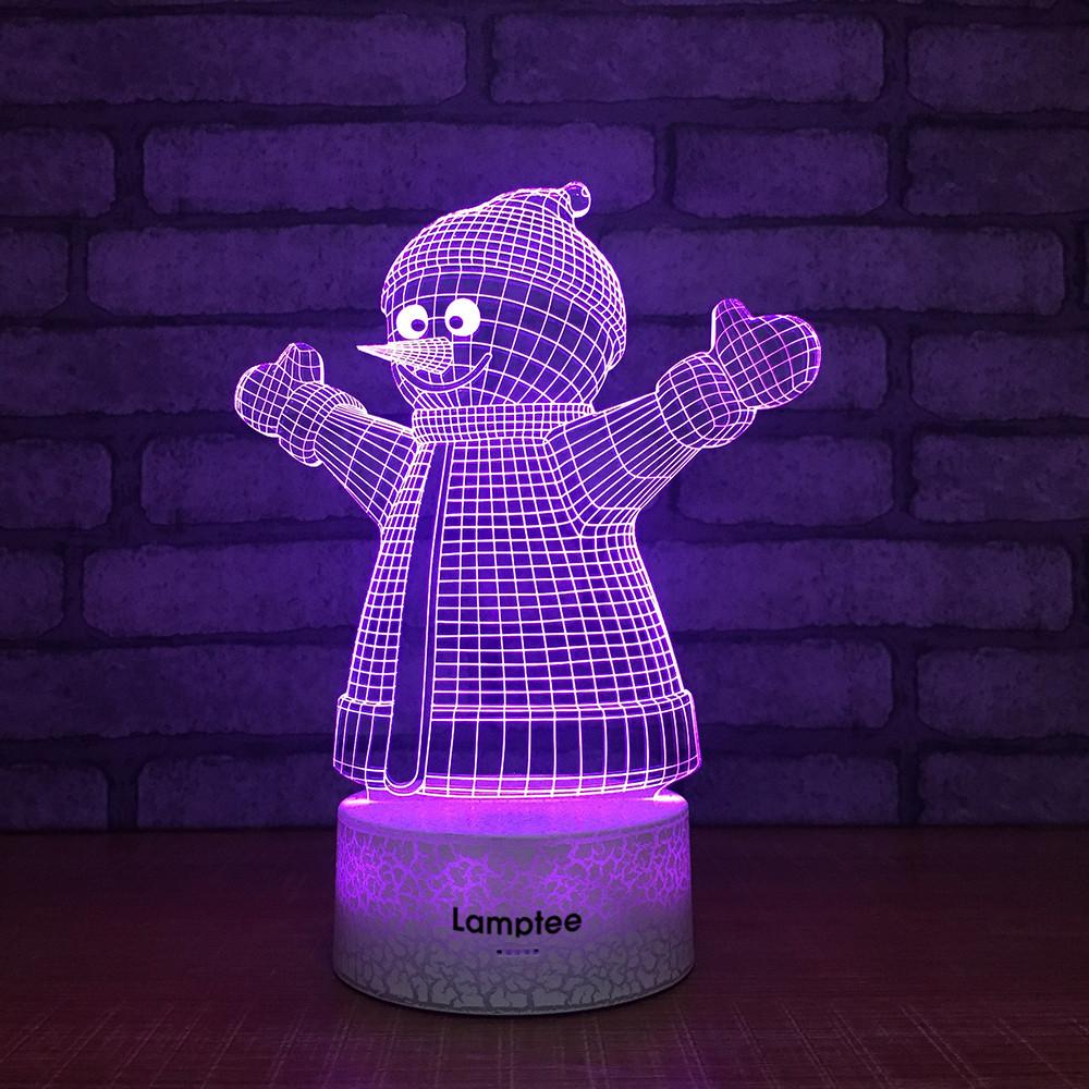 Crack Lighting Base Festival Cute Christmas Snowman 3D Illusion Lamp Night Light 3DL153