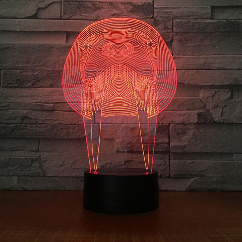 Image of Animal Walrus Head 3D Illusion Night Light Lamp 3DL1537