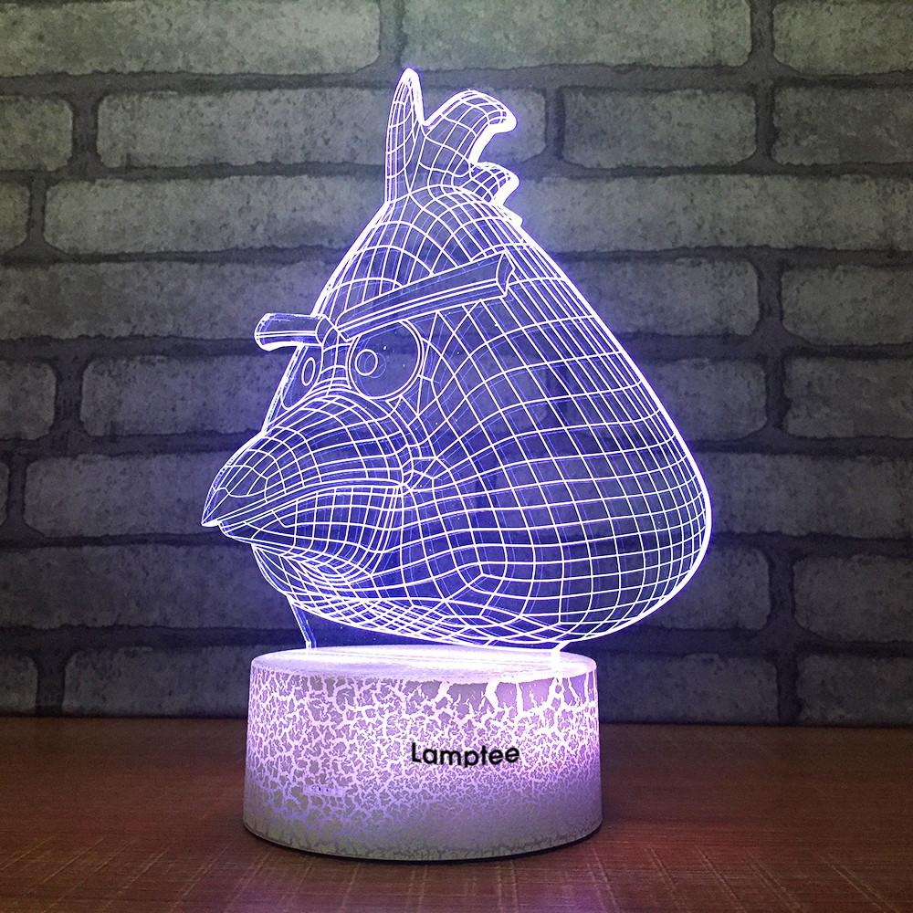 Crack Lighting Base Anime Angry Bird Visual 3D Illusion Night Light Lamp 3DL1551