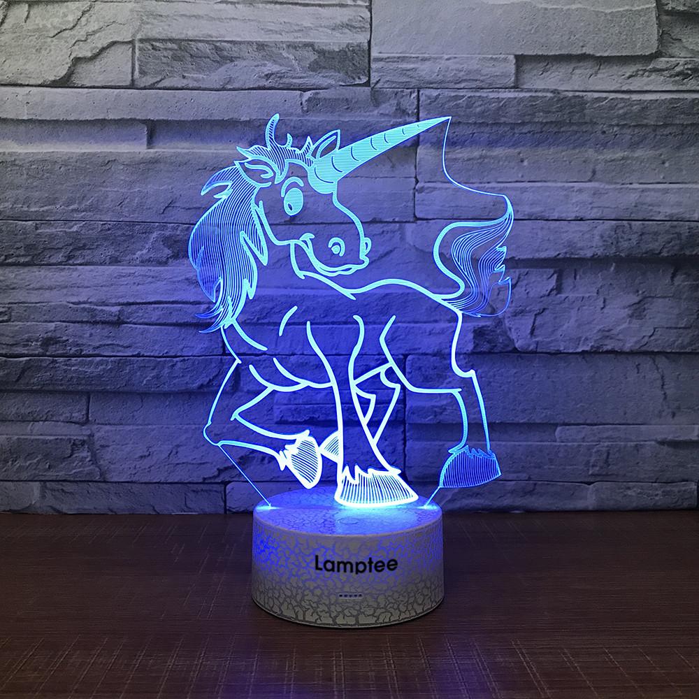 Crack Lighting Base Animal Unicorn Stereo 3D Illusion Lamp Night Light 3DL1560