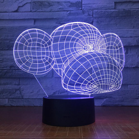Image of Animal Monkey Stereo 3D Illusion Lamp Night Light 3DL1565