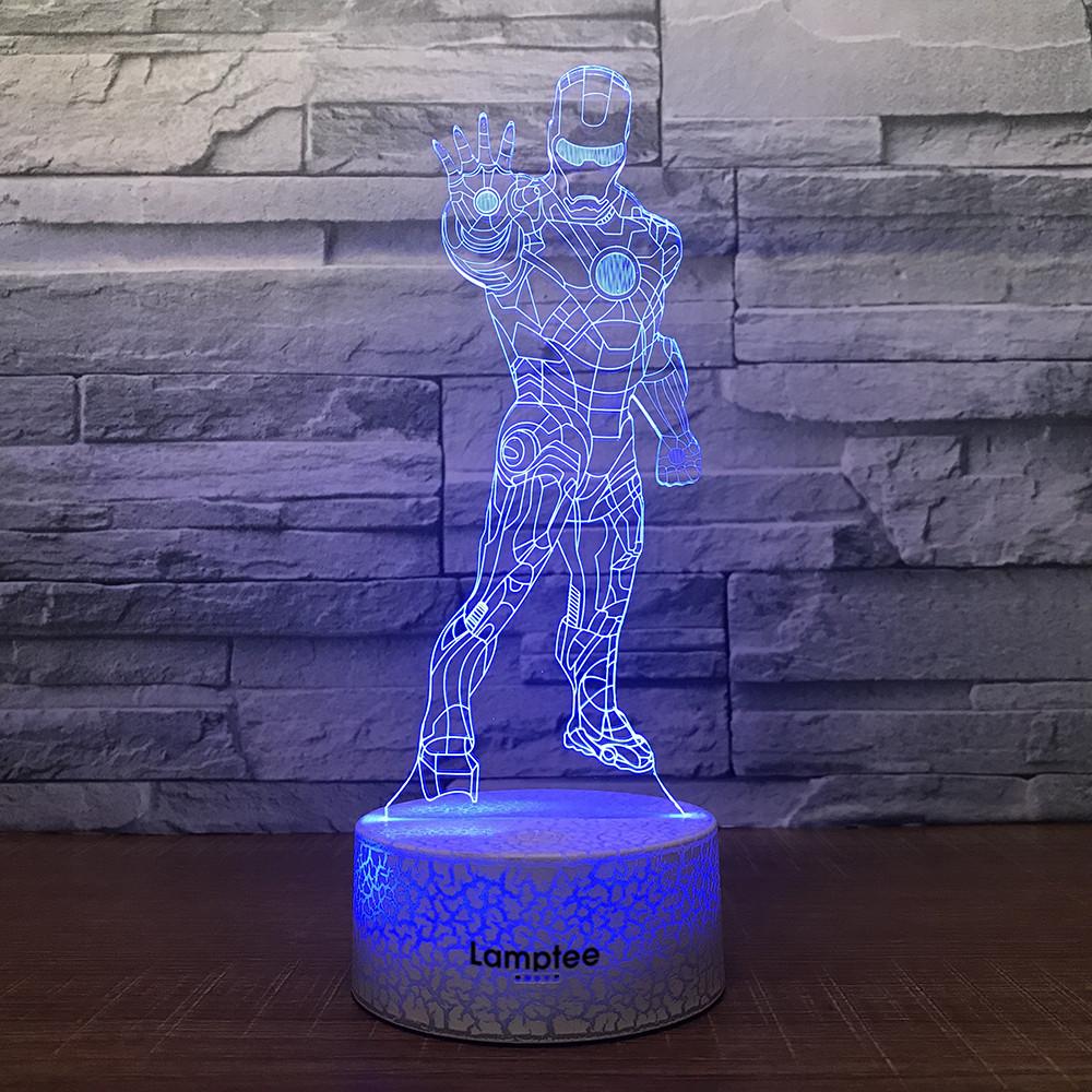 Crack Lighting Base Anime Marvel Hero Cartoon Standing Iron Man  3D Illusion Lamp Night Light 3DL157