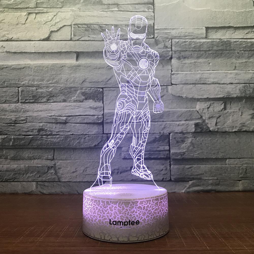 Crack Lighting Base Anime Marvel Hero Cartoon Standing Iron Man  3D Illusion Lamp Night Light 3DL157