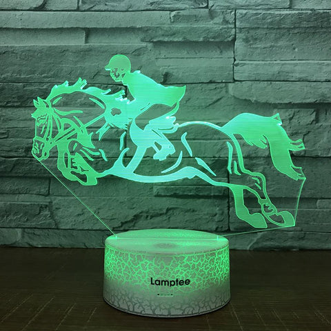 Image of Crack Lighting Base Sport Riding Horse Figure 3D Illusion Lamp Night Light 3DL1578