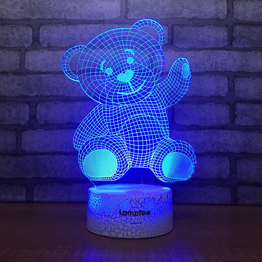 Crack Lighting Base Animal Cartoon Teddy Bear 3D Illusion Night Light Lamp 3DL1621