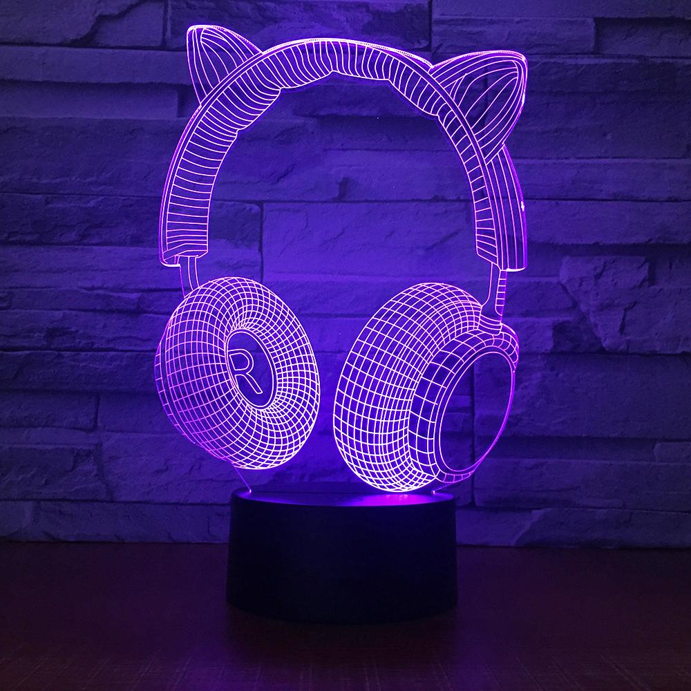 Instrument Cat's Ear Headphone 3D Illusion Lamp Night Light 3DL1632