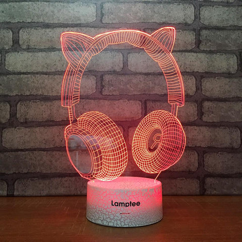Image of Crack Lighting Base Instrument Cat's Ear Headphone 3D Illusion Lamp Night Light 3DL1632