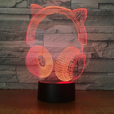Image of Instrument Cat's Ear Headphone 3D Illusion Lamp Night Light 3DL1632