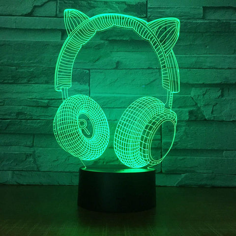 Image of Instrument Cat's Ear Headphone 3D Illusion Lamp Night Light 3DL1632