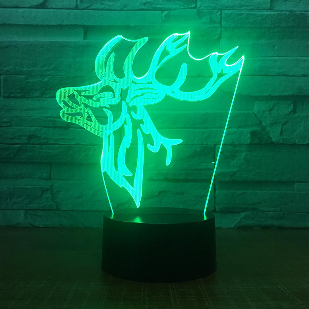 Animal Reindeer Head 3D Illusion Night Light Lamp 3DL1651