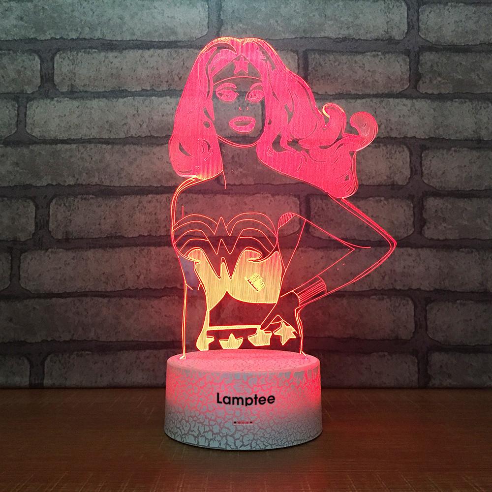 Crack Lighting Base Anime Wonder Woman Gal Gadot 3D Illusion Lamp Night Light 3DL1663