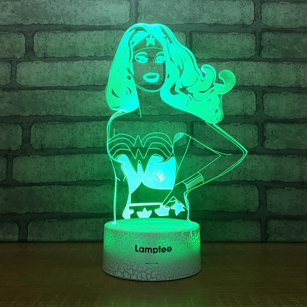 Crack Lighting Base Anime Wonder Woman Gal Gadot 3D Illusion Lamp Night Light 3DL1663