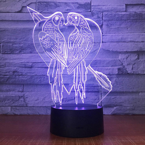 Image of Festival Couple Birds And Love Heart 3D Illusion Lamp Night Light 3DL1673