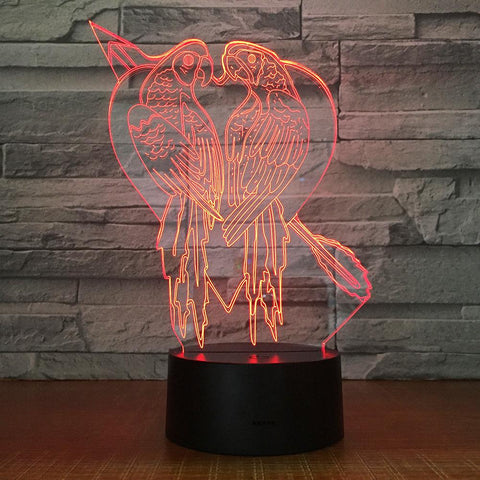 Image of Festival Couple Birds And Love Heart 3D Illusion Lamp Night Light 3DL1673