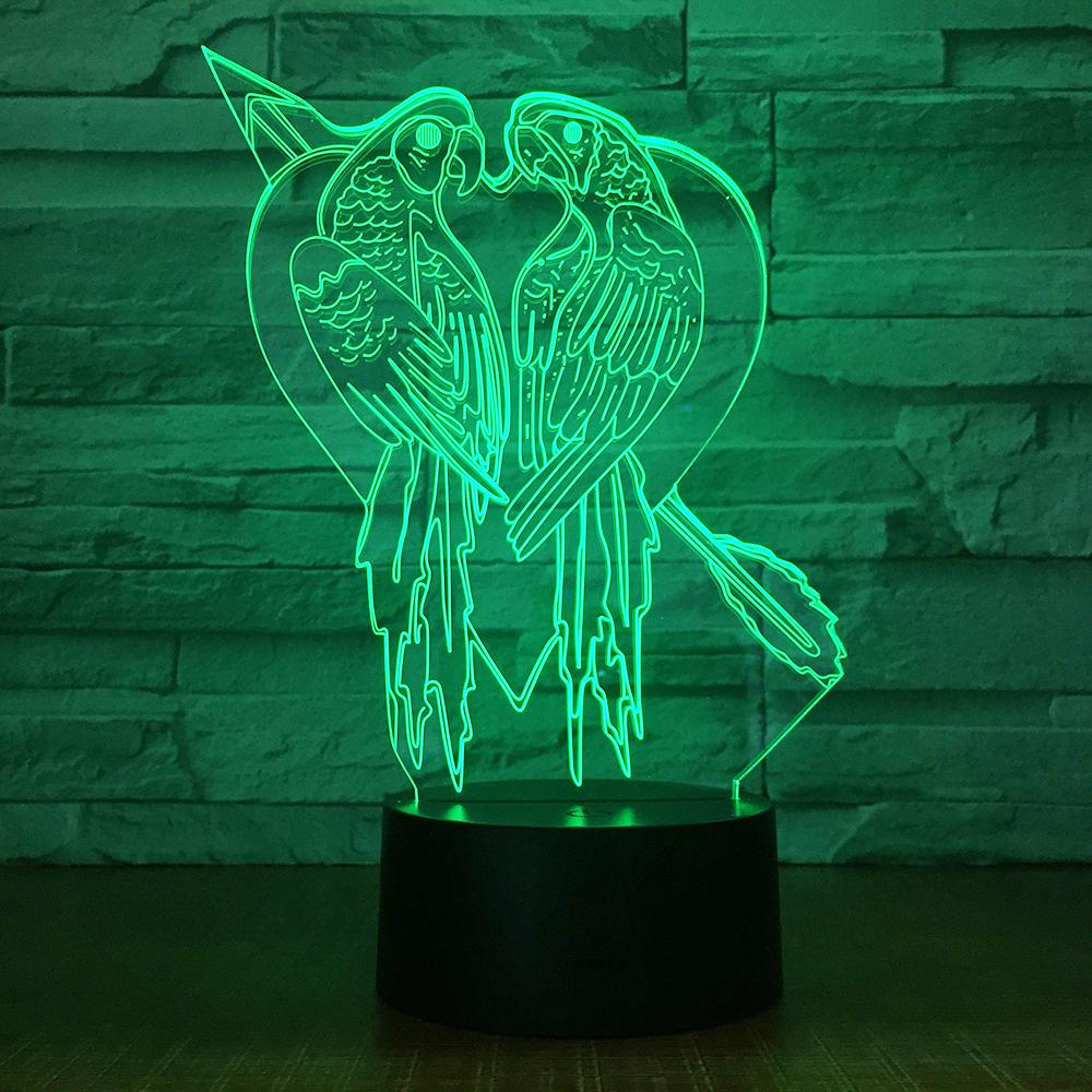 Festival Couple Birds And Love Heart 3D Illusion Lamp Night Light 3DL1673