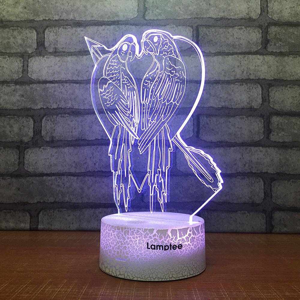Crack Lighting Base Festival Couple Birds And Love Heart 3D Illusion Lamp Night Light 3DL1673