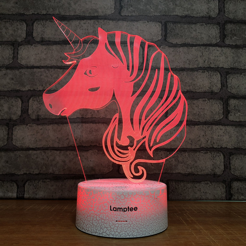 Crack Lighting Base Animal Unicorn Head 3D Illusion Lamp Night Light 3DL1697