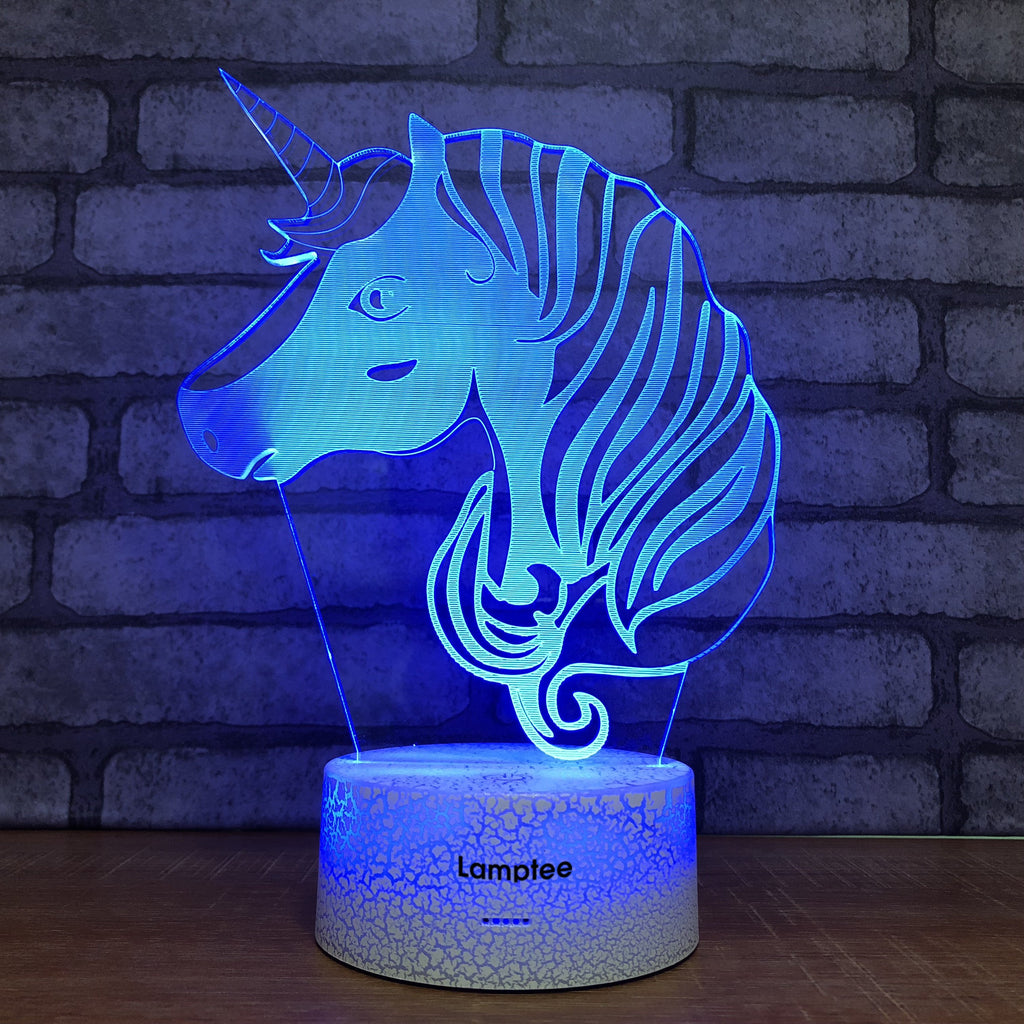 Crack Lighting Base Animal Unicorn Head 3D Illusion Lamp Night Light 3DL1697