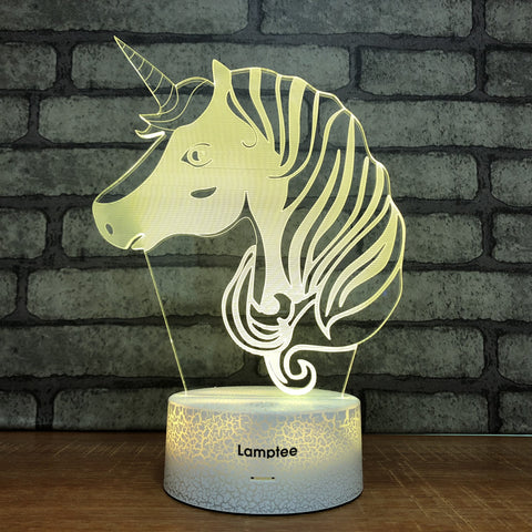 Image of Crack Lighting Base Animal Unicorn Head 3D Illusion Lamp Night Light 3DL1697