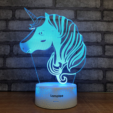 Image of Crack Lighting Base Animal Unicorn Head 3D Illusion Lamp Night Light 3DL1697