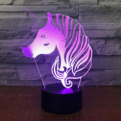 Image of Animal Unicorn Head 3D Illusion Lamp Night Light 3DL1697