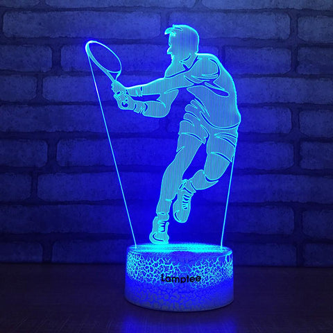 Image of Crack Lighting Base Sport Playing Tennis Figure 3D Illusion Lamp Night Light 3DL1708
