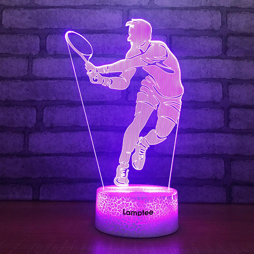 Crack Lighting Base Sport Playing Tennis Figure 3D Illusion Lamp Night Light 3DL1708