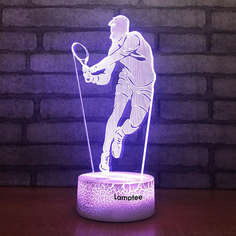 Image of Crack Lighting Base Sport Playing Tennis Figure 3D Illusion Lamp Night Light 3DL1708