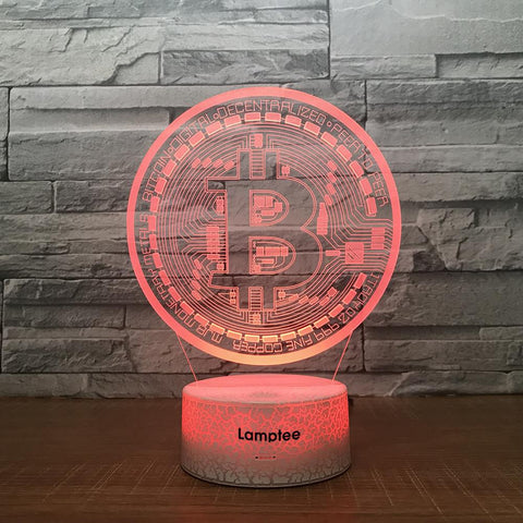 Image of Crack Lighting Base Art BitCoin Coin Model 3D Illusion Night Light Lamp 3DL1721