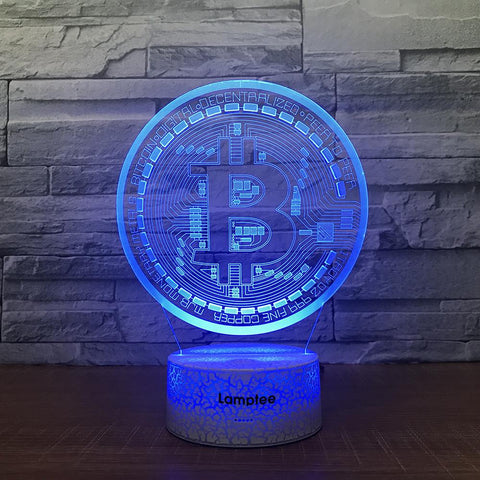 Image of Crack Lighting Base Art BitCoin Coin Model 3D Illusion Night Light Lamp 3DL1721