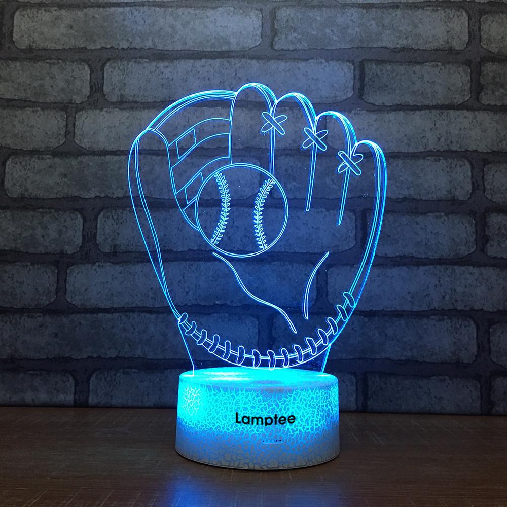 Crack Lighting Base Sport Baseball Gloves 3D Illusion Lamp Night Light 3DL1731