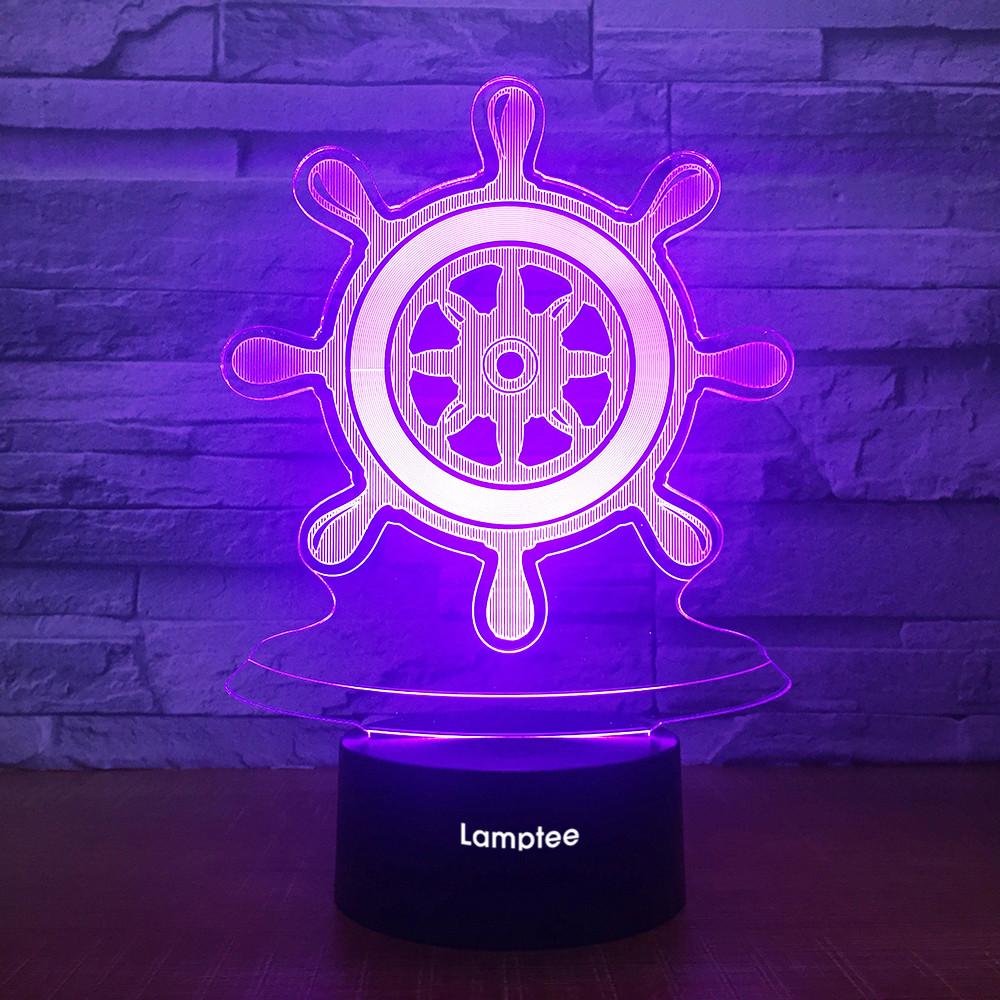 Art Boat Handling Wheel 3D Illusion Night Light Lamp 3DL1736