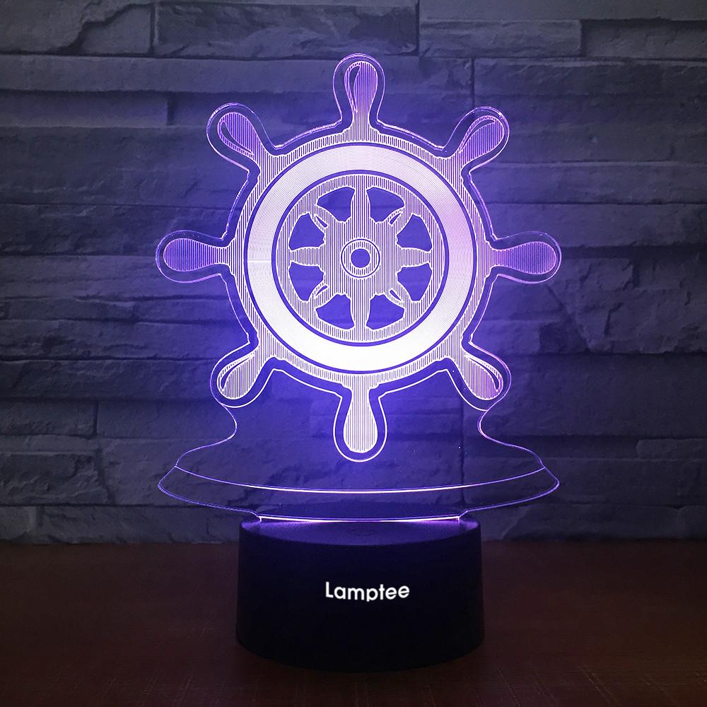 Art Boat Handling Wheel 3D Illusion Night Light Lamp 3DL1736