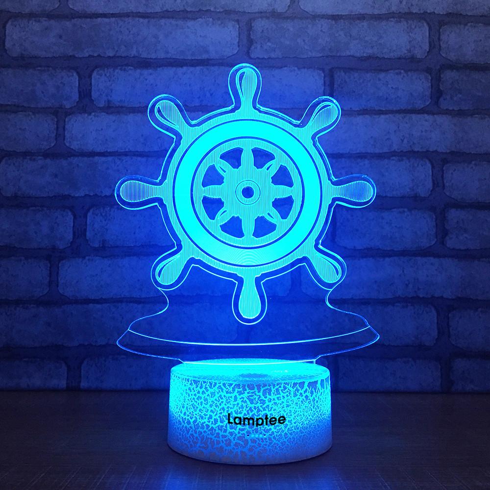Crack Lighting Base Art Boat Handling Wheel 3D Illusion Night Light Lamp 3DL1736