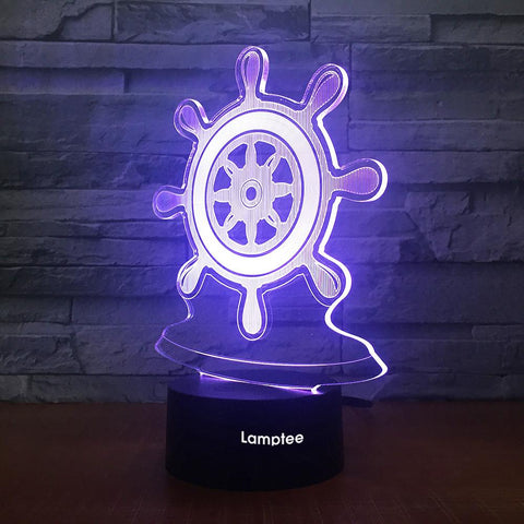 Image of Art Boat Handling Wheel 3D Illusion Night Light Lamp 3DL1736