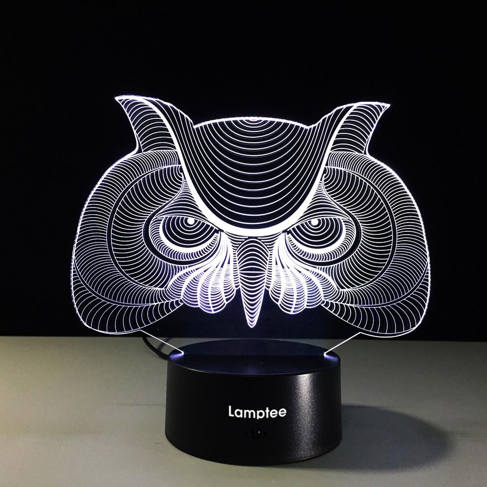 Animal Creative Owl Head Shaped 3D Illusion Night Light Lamp 3DL174