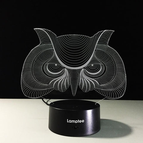 Image of Animal Creative Owl Head Shaped 3D Illusion Night Light Lamp 3DL174