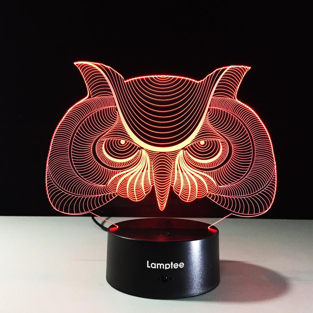 Animal Creative Owl Head Shaped 3D Illusion Night Light Lamp 3DL174