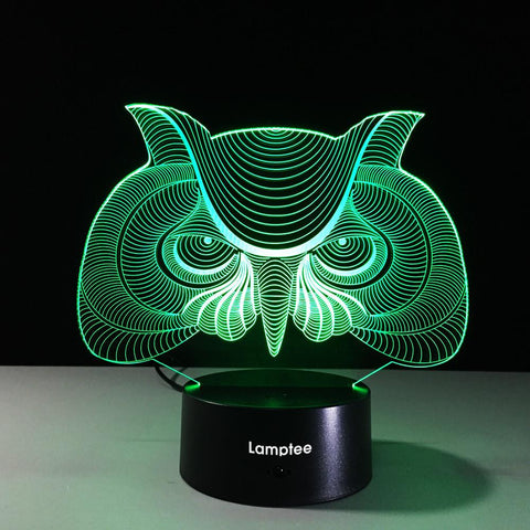 Image of Animal Creative Owl Head Shaped 3D Illusion Night Light Lamp 3DL174