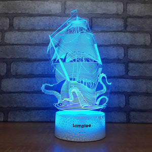 Crack Lighting Base Traffic Sailing Boat 3D Illusion Lamp Night Light 3DL1741