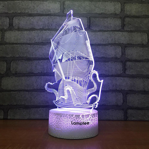 Image of Crack Lighting Base Traffic Sailing Boat 3D Illusion Lamp Night Light 3DL1741