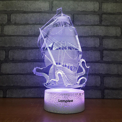 Image of Crack Lighting Base Traffic Sailing Boat 3D Illusion Lamp Night Light 3DL1741