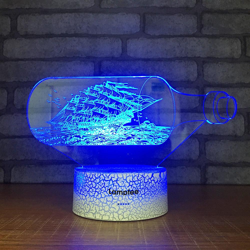 Crack Lighting Base Art Boat In the Bottle 3D Illusion Lamp Night Light 3DL1744