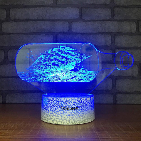 Image of Crack Lighting Base Art Boat In the Bottle 3D Illusion Lamp Night Light 3DL1744